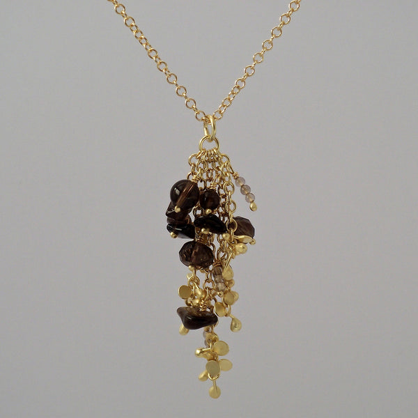 Adorn Precious Pendant with smoky quartz, 18ct yellow gold satin by Fiona DeMarco
