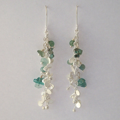 Adorn dangling Earrings with amazonite, apatite and aventurine, satin silver by Fiona DeMarco