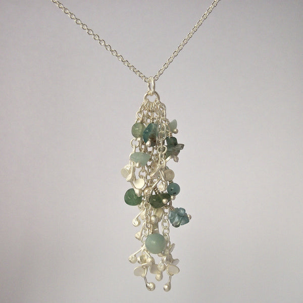 Adorn Pendant with amazonite, apatite and aventurine, satin silver by Fiona DeMarco