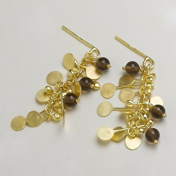Blossom & Bloom Precious stud Earrings with smoky quartz, 18ct yellow gold satin by Fiona DeMarco