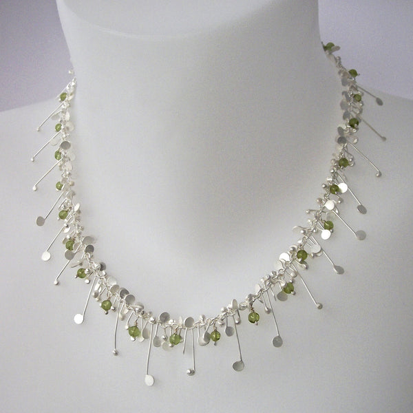 Blossom & Bloom Necklace with peridot, satin silver by Fiona DeMarco