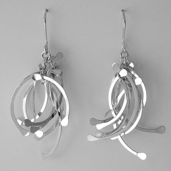 Contour Cluster multi dangling Earrings, polished silver by Fiona DeMarco