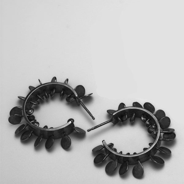 Icon wide hoop stud Earrings, oxidised silver by Fiona DeMarco