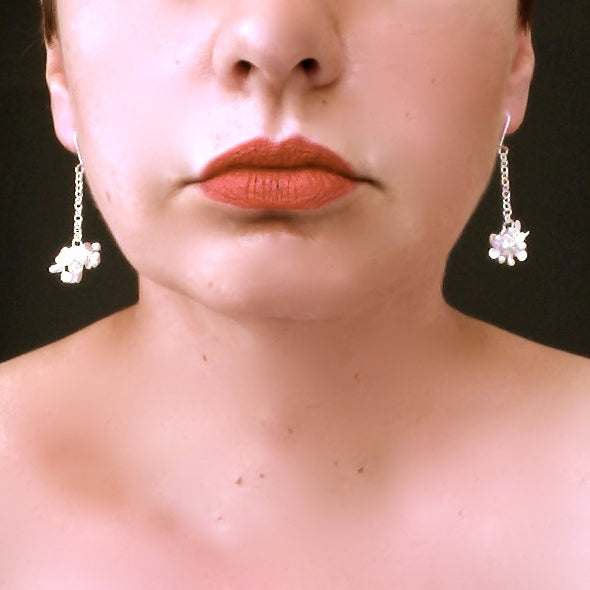 Radiance dangling Earrings, satin silver by Fiona DeMarco