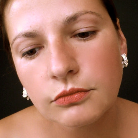 Icon hoop stud Earrings, satin silver by Fiona DeMarco