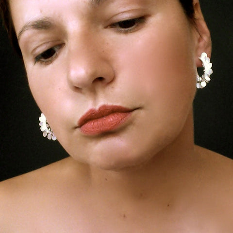 Icon wide hoop stud Earrings, satin silver by Fiona DeMarco
