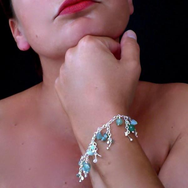 Adorn charm Bracelet with amazonite, apatite and aventurine, polished silver by Fiona DeMarco
