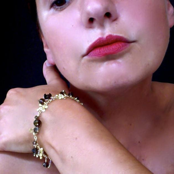Adorn Precious Bracelet with smoky quartz, 18ct yellow gold satin by Fiona DeMarco