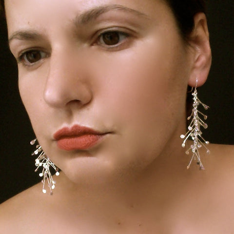 Signature dangling Earrings, polished silver by Fiona DeMarco