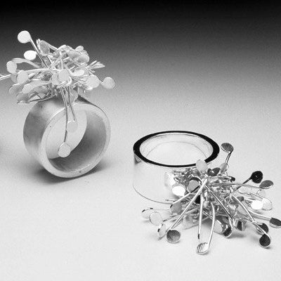 Signature Cluster wide rings, satin and polished silver by Fiona DeMarco