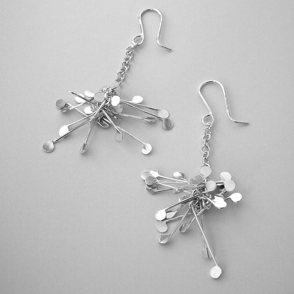 Signature Cluster dangling Earrings, polished silver by Fiona DeMarco