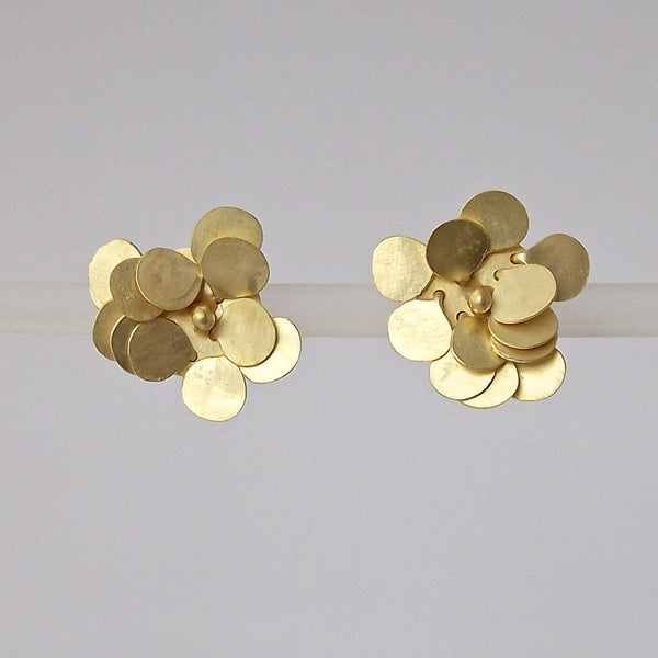 Symphony Precious stud Earrings, 18ct yellow gold satin by Fiona DeMarco