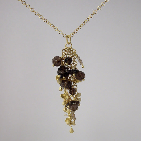 Adorn Precious Pendant with smoky quartz, 18ct yellow gold satin by Fiona DeMarco