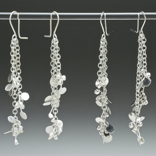 Accent dangling Earrings, satin and polished silver by Fiona DeMarco