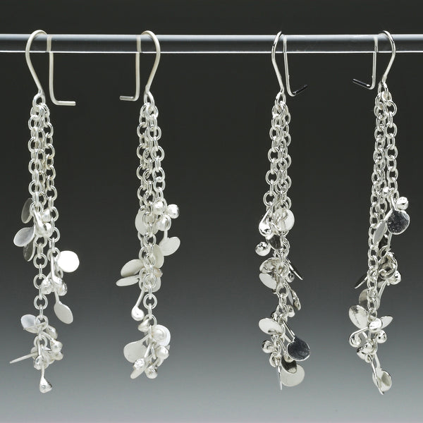 Accent dangling Earrings, satin and polished silver by Fiona DeMarco