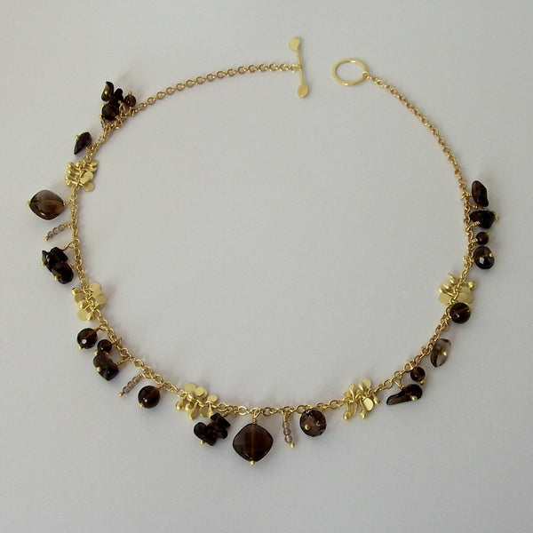 Adorn Precious Necklace with smoky quartz, 18ct yellow gold satin by Fiona DeMarco