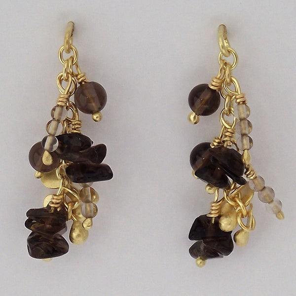Adorn Precious stud Earrings with smoky quartz, 18ct yellow gold satin by Fiona DeMarco