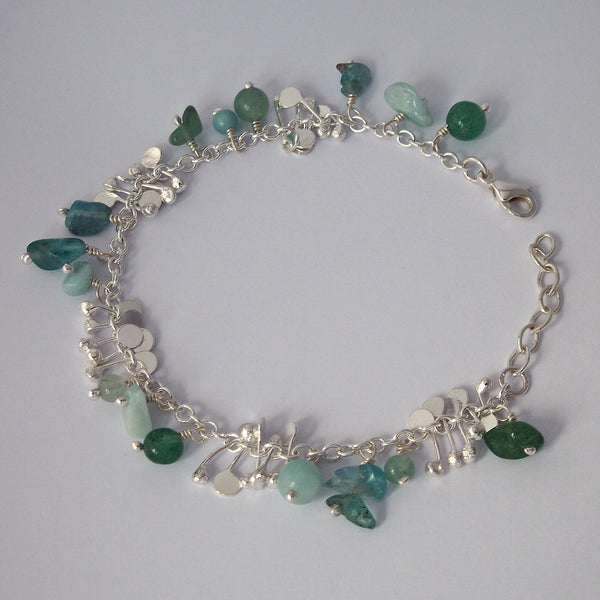 Adorn Bracelet with amazonite, apatite and aventurine, polished silver by Fiona DeMarco