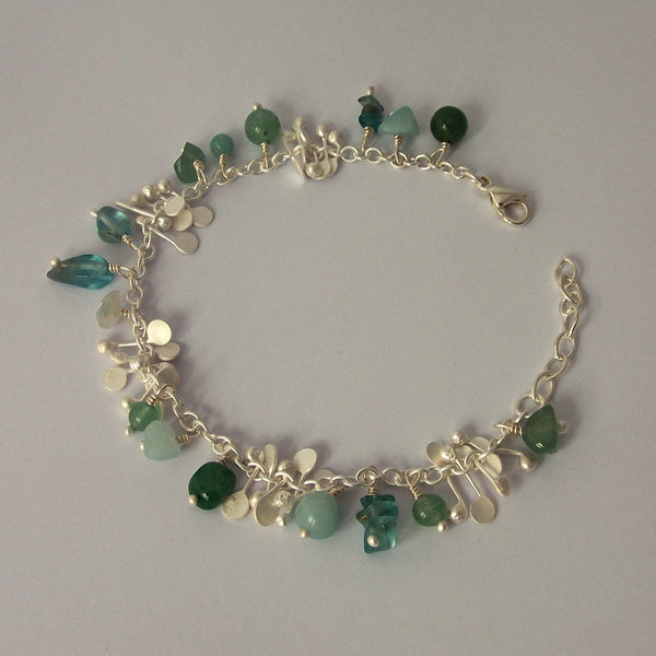 Adorn Bracelet with amazonite, apatite and aventurine, satin silver by Fiona DeMarco
