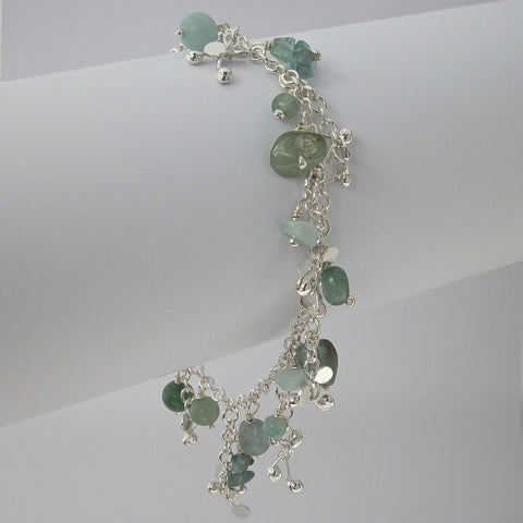 Adorn charm Bracelet with amazonite, apatite and aventurine, polished silver by Fiona DeMarco