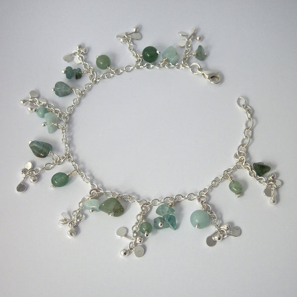 Adorn charm Bracelet with amazonite, apatite and aventurine, polished silver by Fiona DeMarco