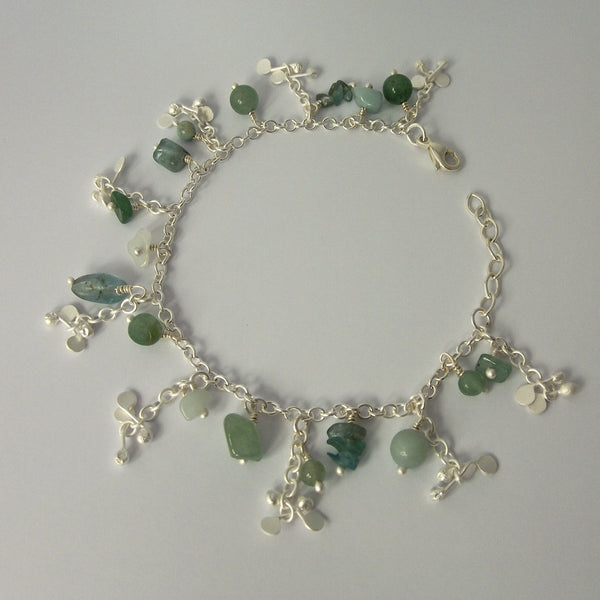 Adorn charm Bracelet with amazonite, apatite and aventurine, satin silver by Fiona DeMarco