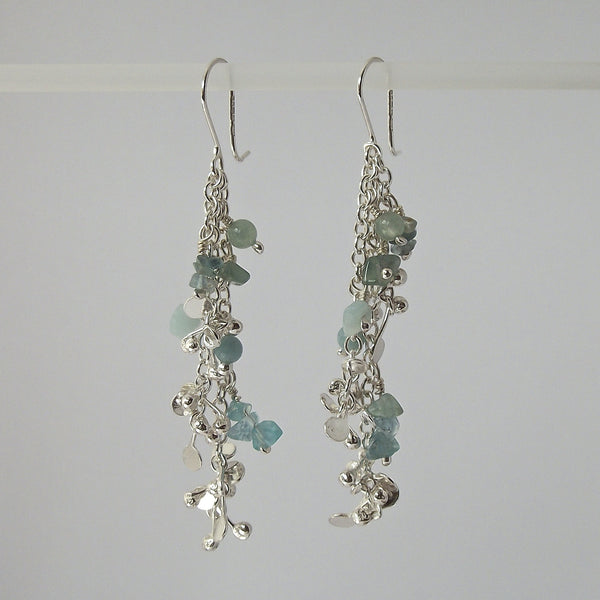 Adorn dangling Earrings with amazonite, apatite and aventurine, polished silver by Fiona DeMarco