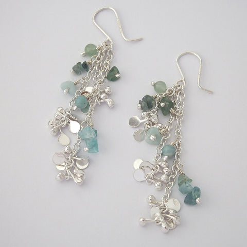 Adorn dangling Earrings with amazonite, apatite and aventurine, polished silver by Fiona DeMarco