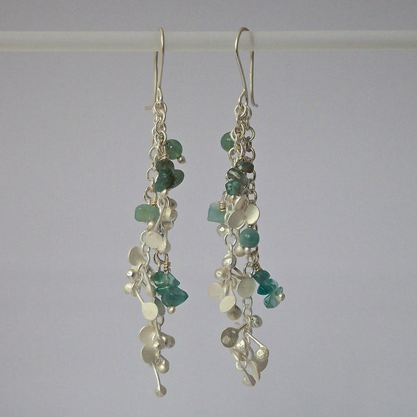 Adorn dangling Earrings with amazonite, apatite and aventurine, satin silver by Fiona DeMarco