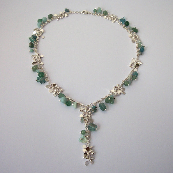 Adorn lariat Necklace with amazonite, apatite and aventurine, polished silver by Fiona DeMarco