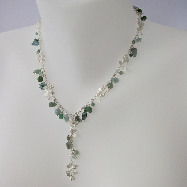 Adorn lariat Necklace with amazonite, apatite and aventurine, satin silver by Fiona DeMarco