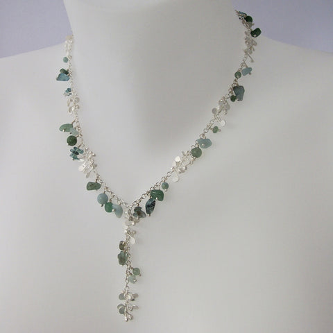 Adorn lariat Necklace with amazonite, apatite and aventurine, satin silver by Fiona DeMarco