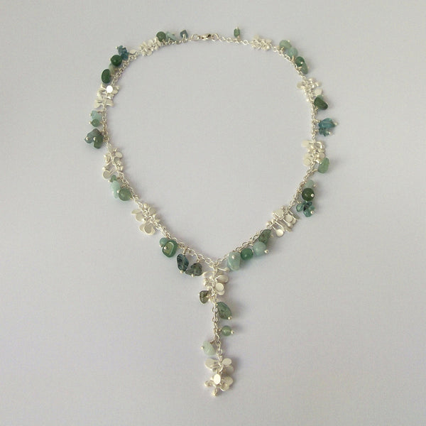 Adorn lariat Necklace with amazonite, apatite and aventurine, satin silver by Fiona DeMarco
