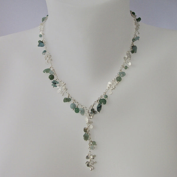 Adorn lariat Necklace with amazonite, apatite and aventurine, satin silver by Fiona DeMarco