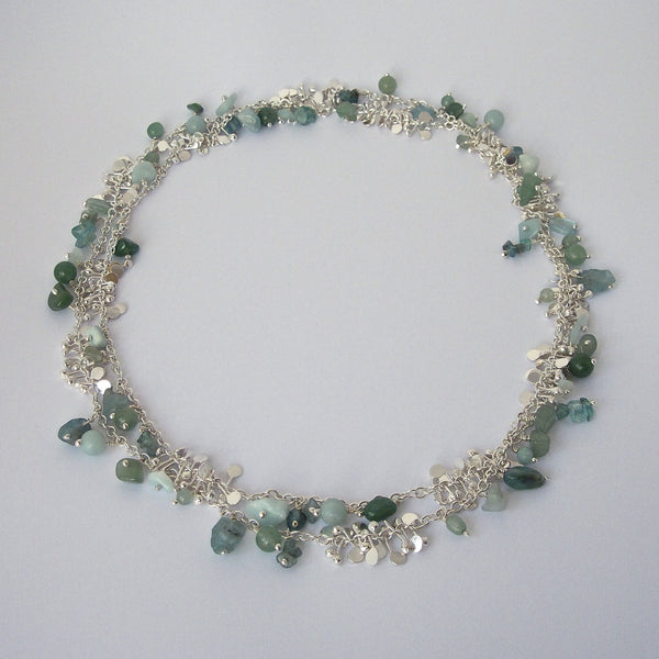 Adorn long Necklace with amazonite, apatite and aventurine, polished silver by Fiona DeMarco