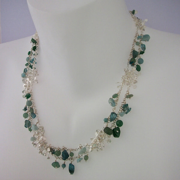 Adorn long Necklace with amazonite, apatite and aventurine, satin silver by Fiona DeMarco