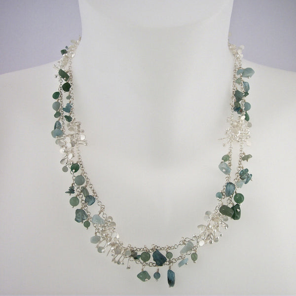 Adorn long Necklace with amazonite, apatite and aventurine, satin silver by Fiona DeMarco