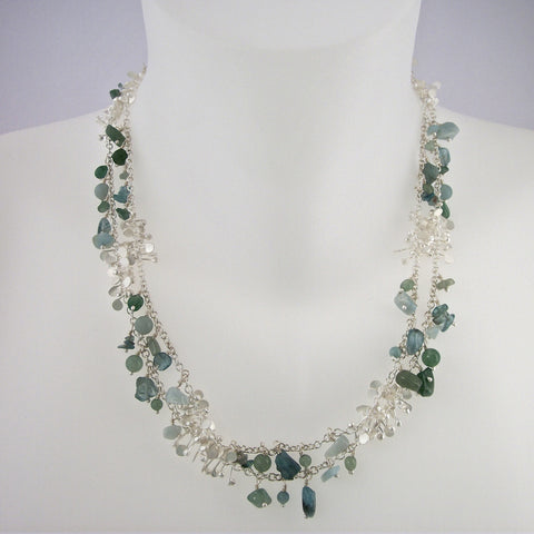 Adorn long Necklace with amazonite, apatite and aventurine, satin silver by Fiona DeMarco