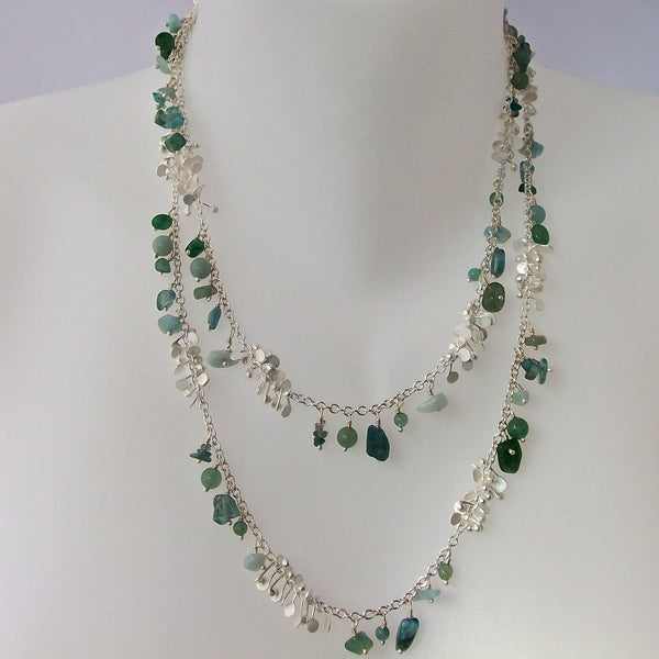 Adorn long Necklace with amazonite, apatite and aventurine, satin silver by Fiona DeMarco