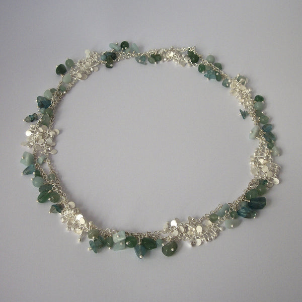 Adorn long Necklace with amazonite, apatite and aventurine, satin silver by Fiona DeMarco