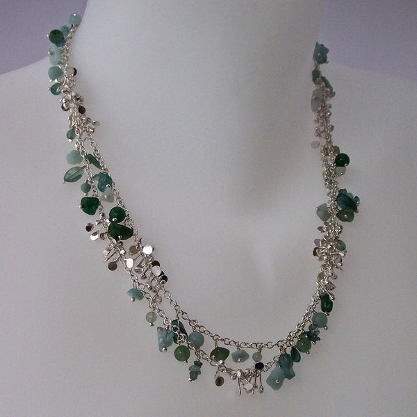 Adorn long Necklace with amazonite, apatite and aventurine, polished silver by Fiona DeMarco