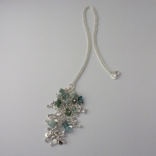 Adorn Pendant with amazonite, apatite and aventurine, polished silver by Fiona DeMarco