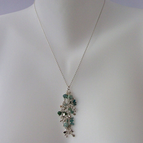 Adorn Pendant with amazonite, apatite and aventurine, polished silver by Fiona DeMarco