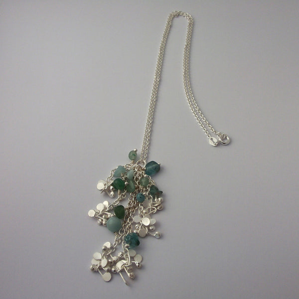 Adorn Pendant with amazonite, apatite and aventurine, satin silver by Fiona DeMarco