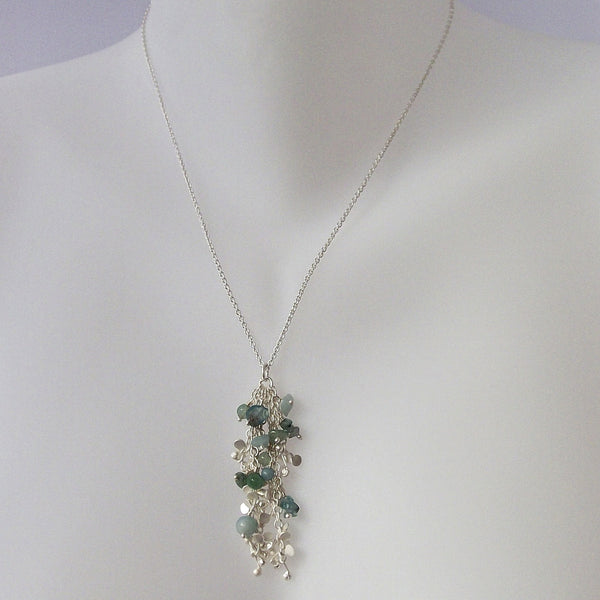 Adorn Pendant with amazonite, apatite and aventurine, satin silver by Fiona DeMarco