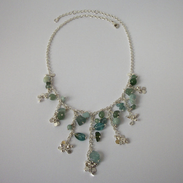 Adorn semi graduated Necklace with amazonite, apatite and aventurine, polished silver by Fiona DeMarco