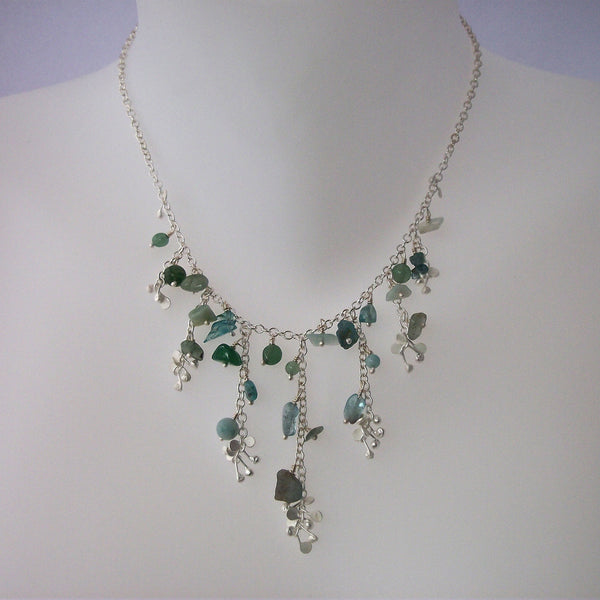 Adorn semi graduated Necklace with amazonite, apatite and aventurine, satin silver by Fiona DeMarco