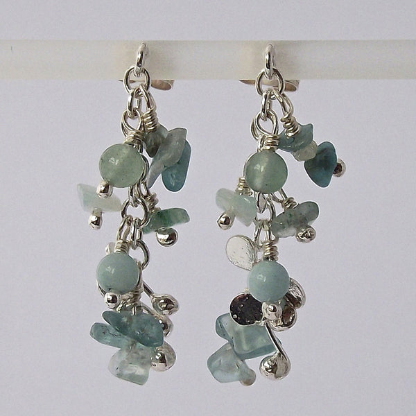 Adorn stud Earrings with amazonite, apatite and aventurine, polished silver by Fiona DeMarco