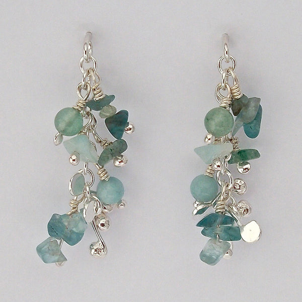 Adorn stud Earrings with amazonite, apatite and aventurine, polished silver by Fiona DeMarco