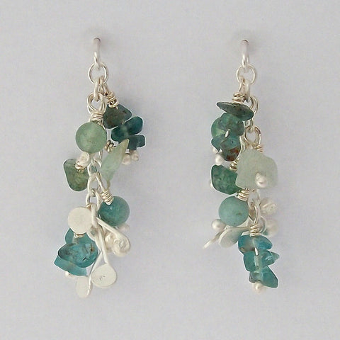 Adorn stud Earrings with amazonite, apatite and aventurine, satin silver by Fiona DeMarco
